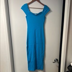 Turquoise Blue Cap-Sleeve Maxi Dress